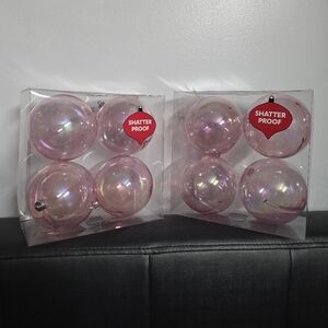 New Bundle of 2 box Christmas Shatterproof Pink Bubblegum Iridescent Ornament 4"